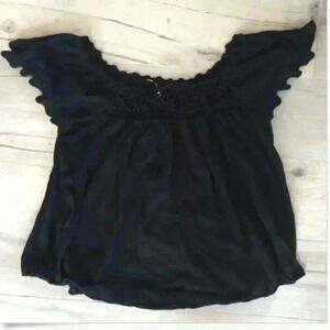 Anthropologie Black Scalloped Top